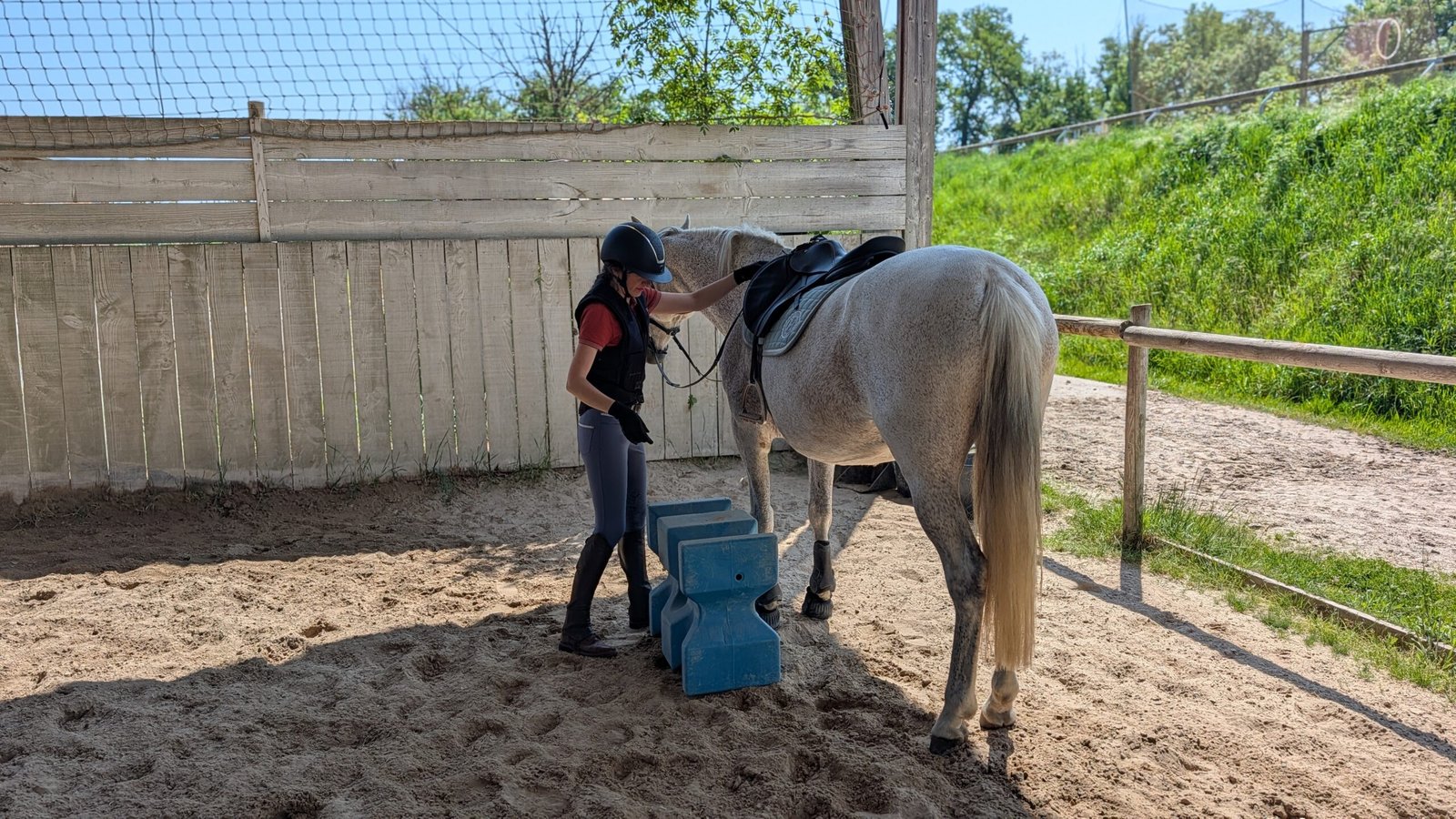 Cavalière qui se prépare à mon ter